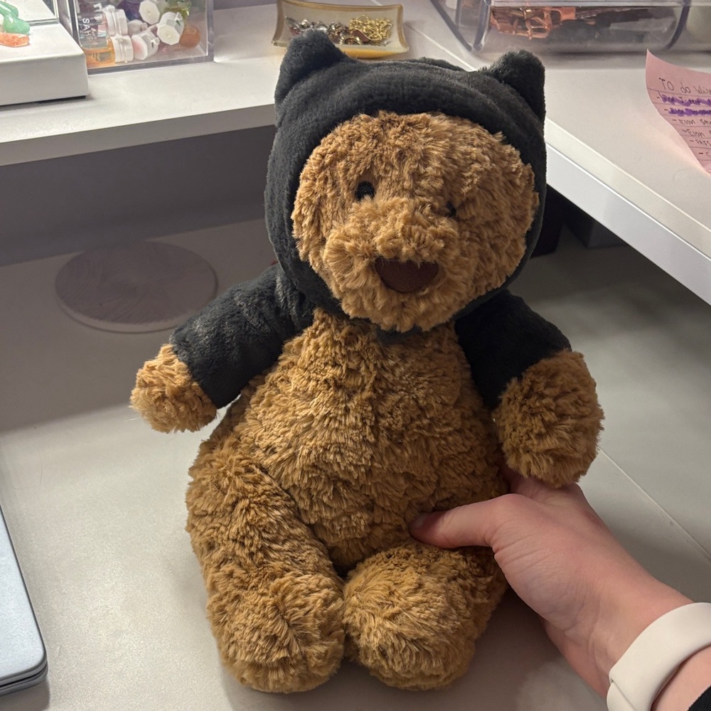 Adorable Brown Teddy Bear with Black Hoodie Jellycat